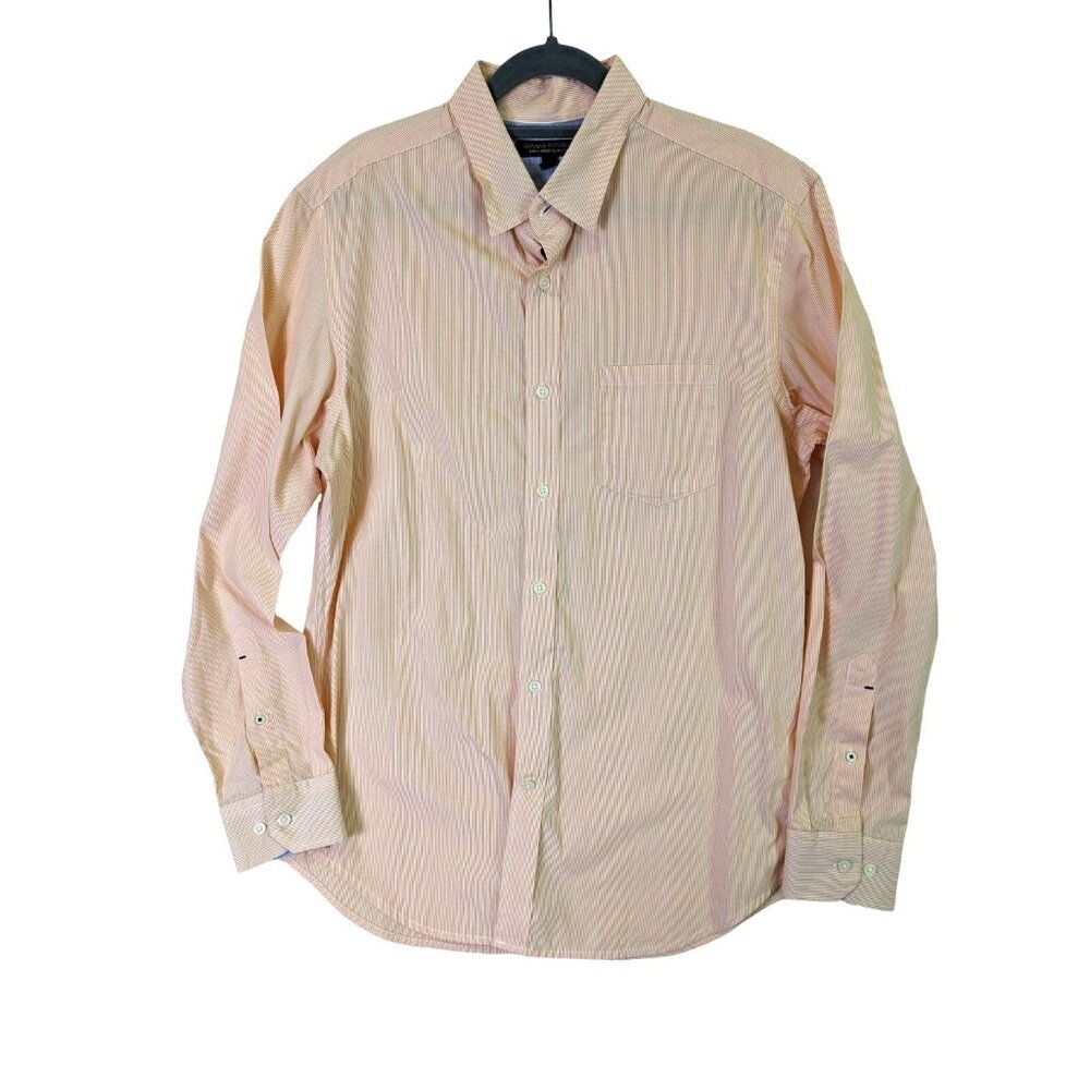 Banana Republic Men size M Shirt Soft Wash Button Down Slim Fit Orange Stripe
